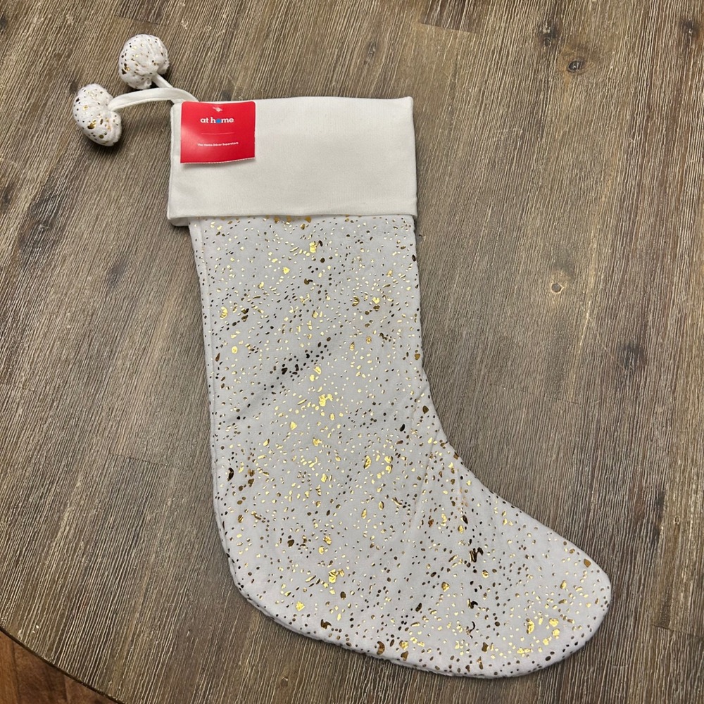 At Home White & Gold‎ Christmas Stocking Holiday Decor Festive Decoration New